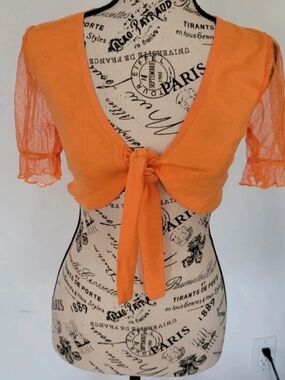Nwt dELiA*s Bright Orange Tie-Front Sheer Sleeve Tie Front Crop Top Lg